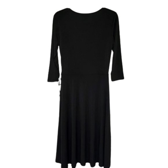 Talbots Jersey Ruched Crossover Top Fit/Flare Midi Dress - Black - 6 - Picture 6 of 11